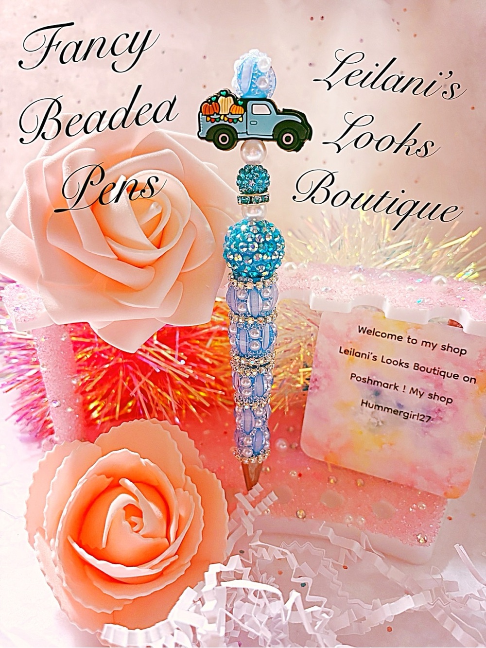 Fancy beaded pen/gifts/turquoise truck/turquoise beads/thanksgiving time/